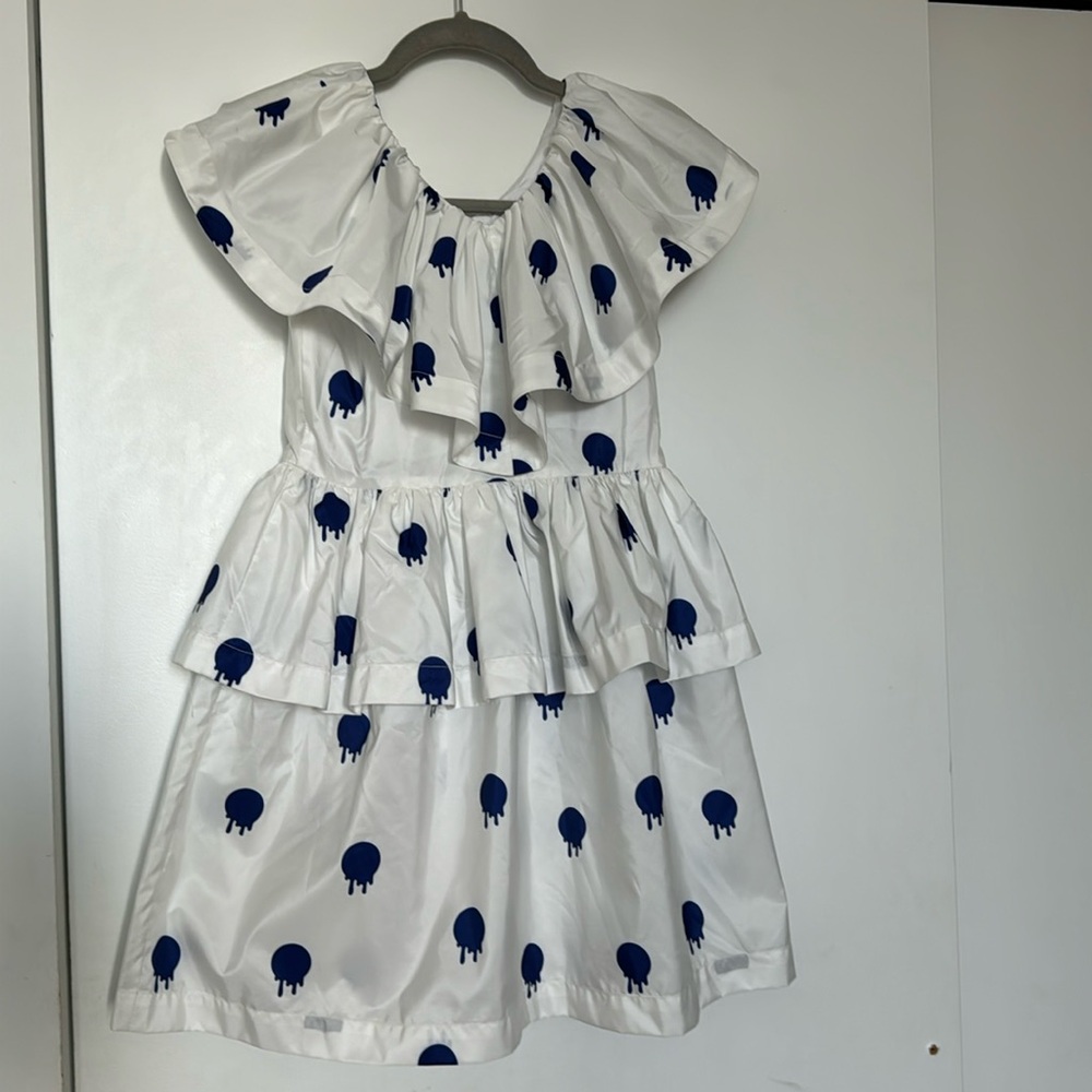 CAROLINE BOSMANS dress white with blue paint drip. Size 12